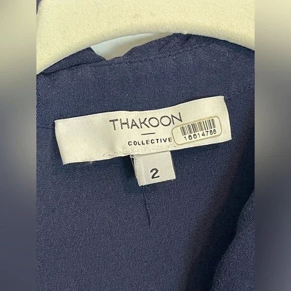 Thakoon Collective Navy blue Short Sleeve Jumpsuit SZ 2 viscose rayon drawstring - Picture 6 of 11